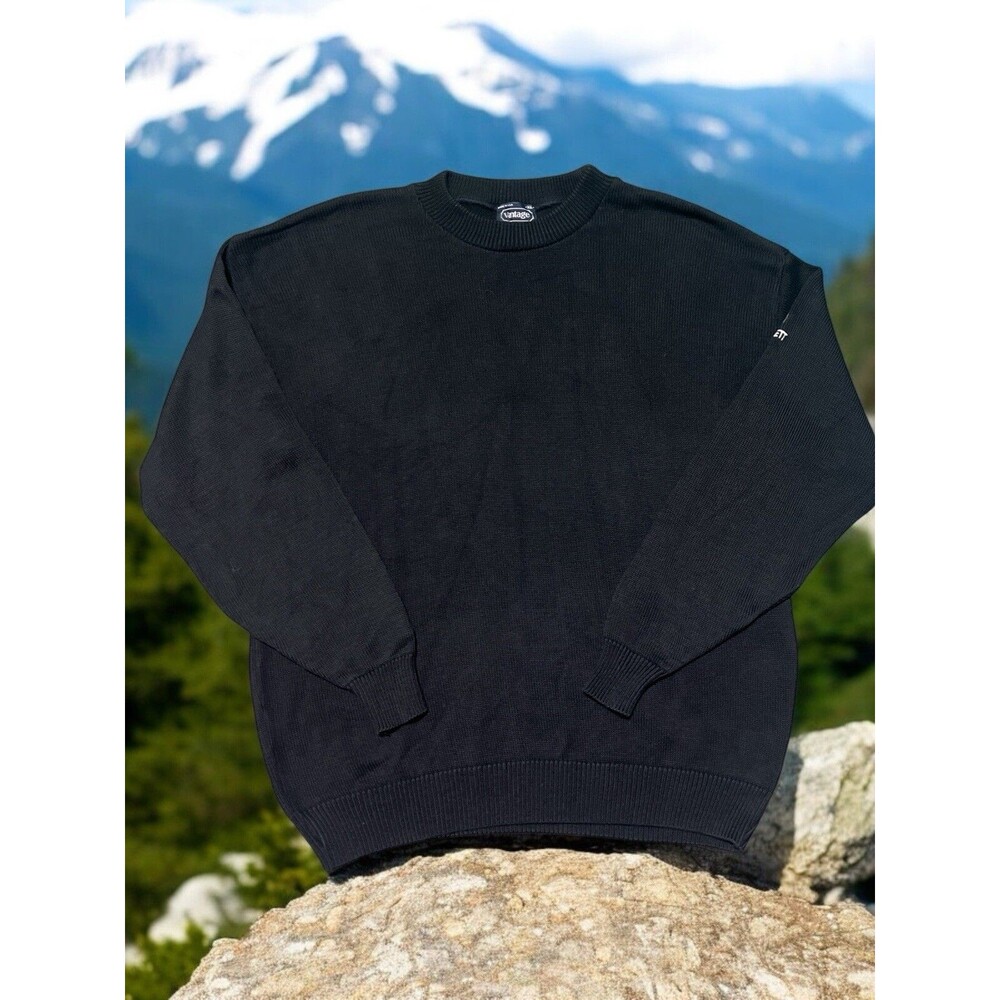 Vantage Sweater XL Black Heavyweight 100% Cotton USA Made Crewneck Knit Vintage - Picture 1 of 4